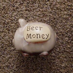 Ceramic Piggy Bank with 'Beer Money' Design